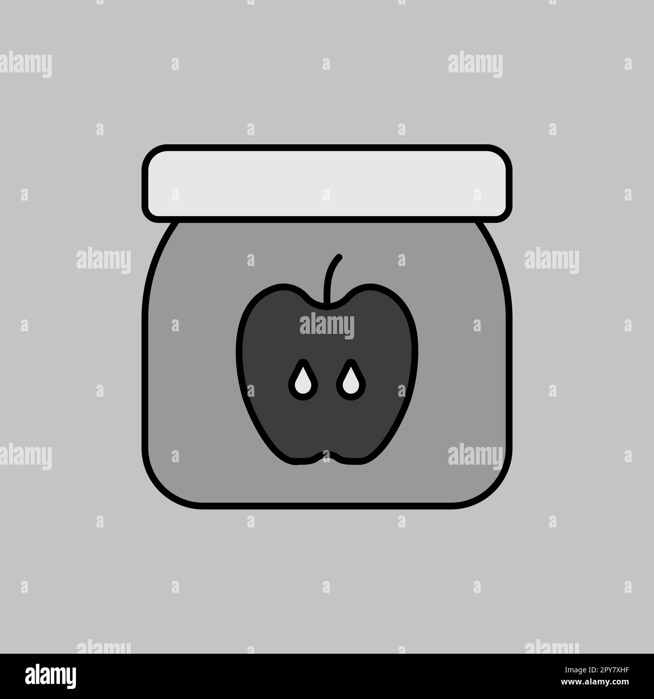 Jar of baby food with apple puree vector grayscale icon. Graph symbol