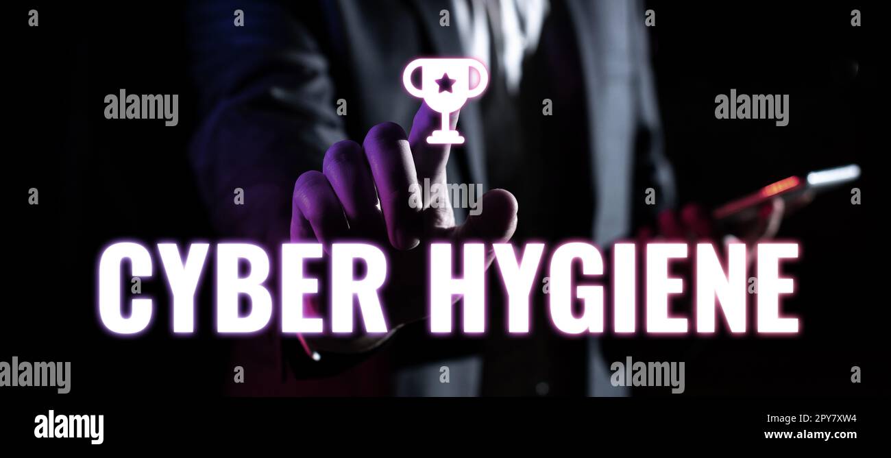 Conceptual caption Cyber Hygiene. Internet Concept steps that computer ...