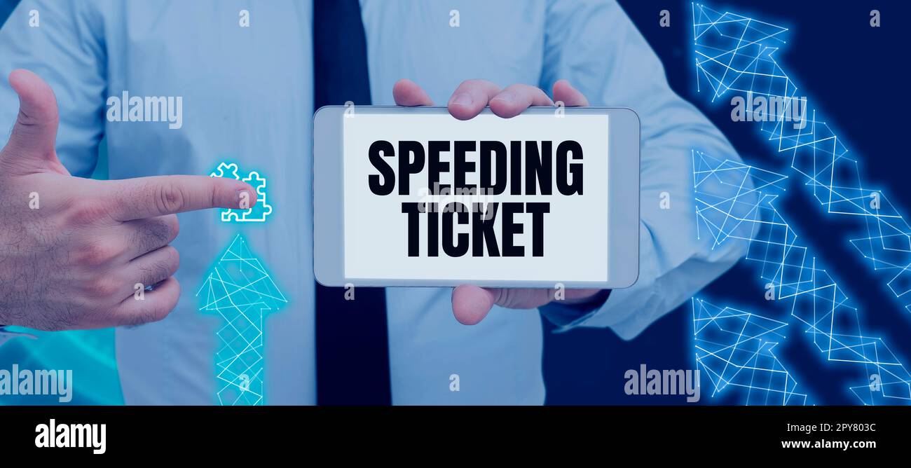Sign displaying Speeding Ticket. Business approach psychological test for the maximum speed of performing a task Stock Photo