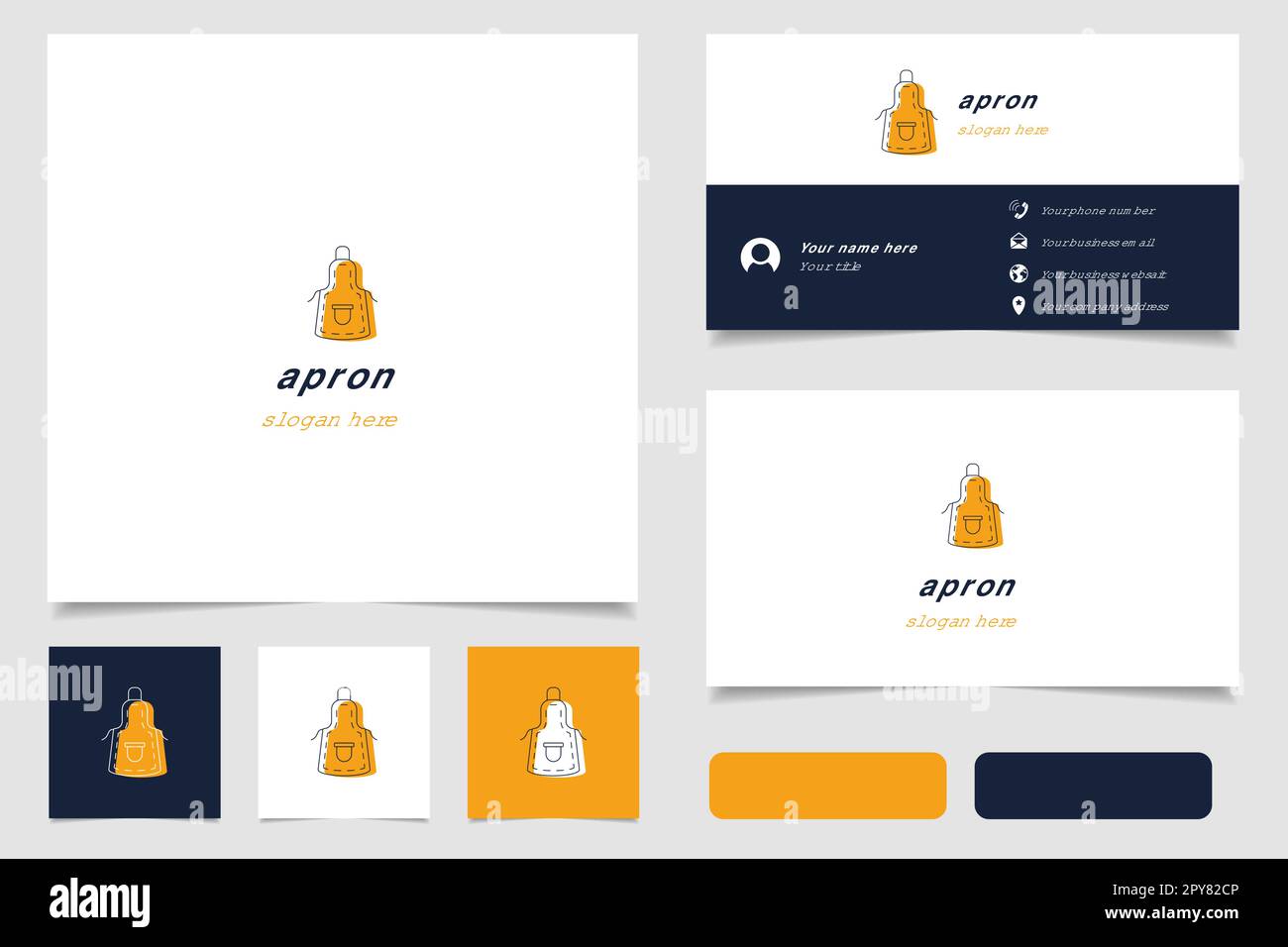 Apron logo design with editable slogan. Branding book and business card