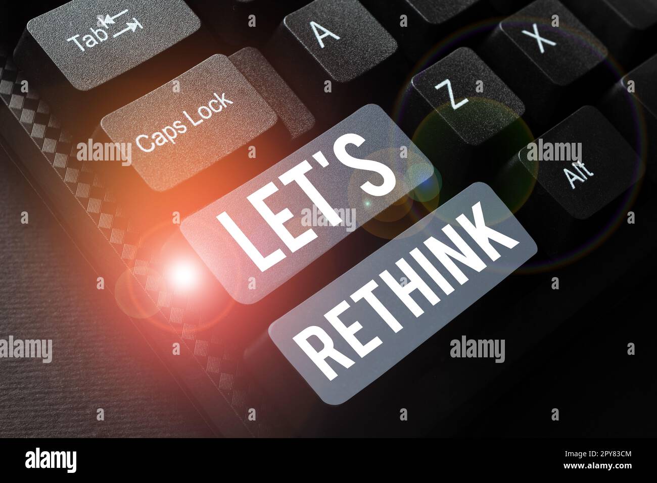 Writing displaying text Let's Rethink. Business concept an Afterthought To Remember Reconsider Reevaluate Stock Photo
