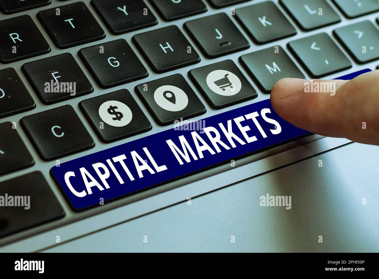 Conceptual caption Capital Markets. Concept meaning Allow businesses to raise funds by providing market security Stock Photo