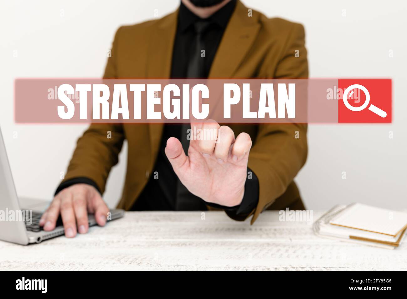 Text sign showing Strategic Plan. Concept meaning A process of defining strategy and making decisions Stock Photo