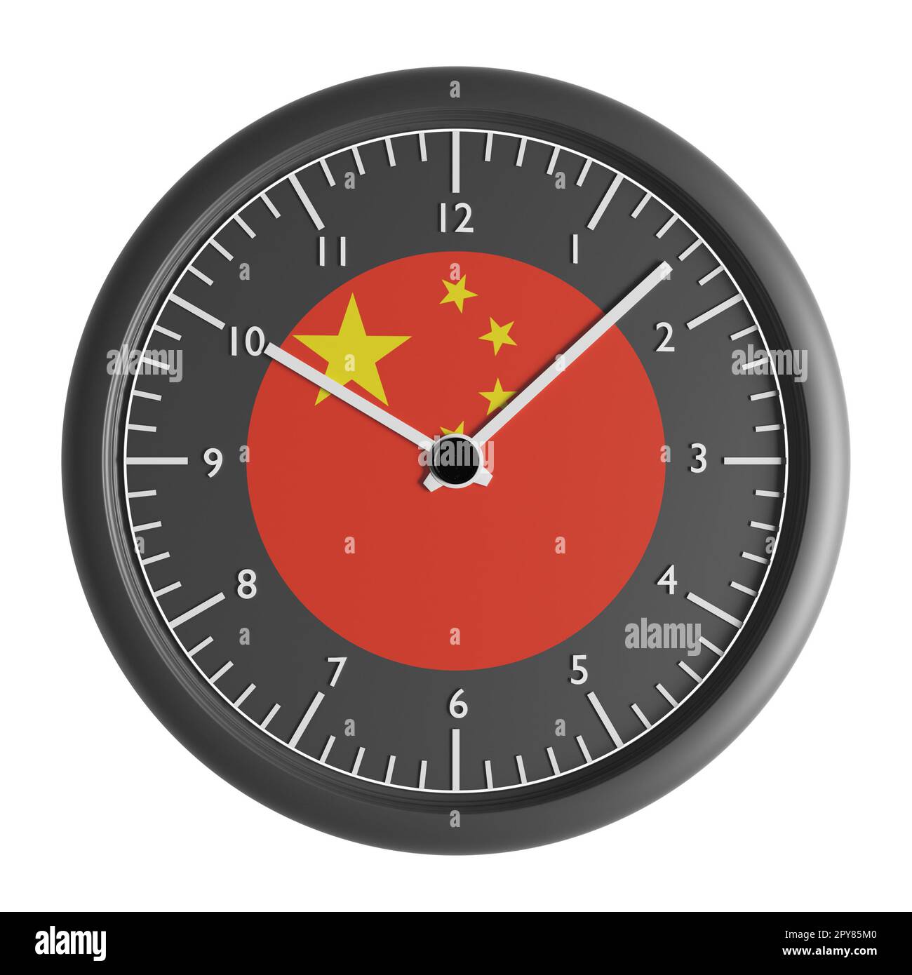 Signs and symbols. Design element. 3D illustration. Wall clock with the flag of Peoples Republic of China Stock Photo