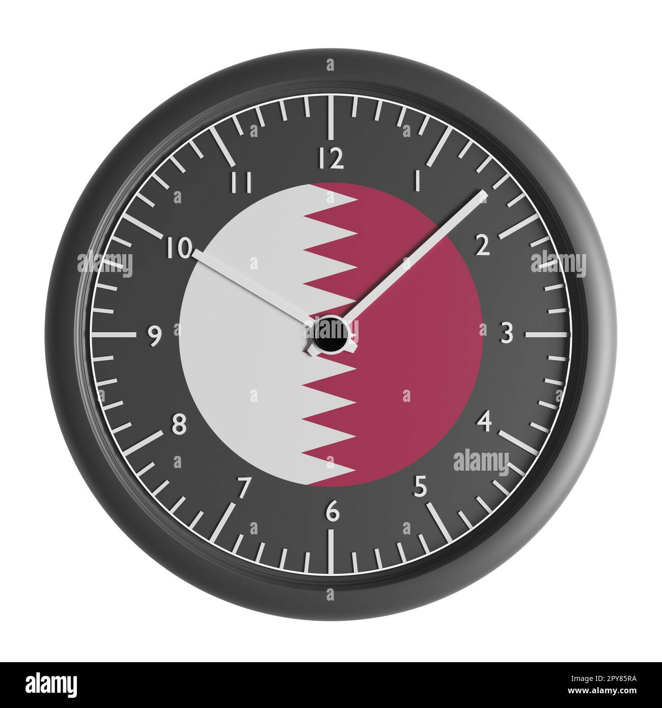 Signs and symbols. Design element. 3D illustration. Wall clock with the flag of Qatar Stock