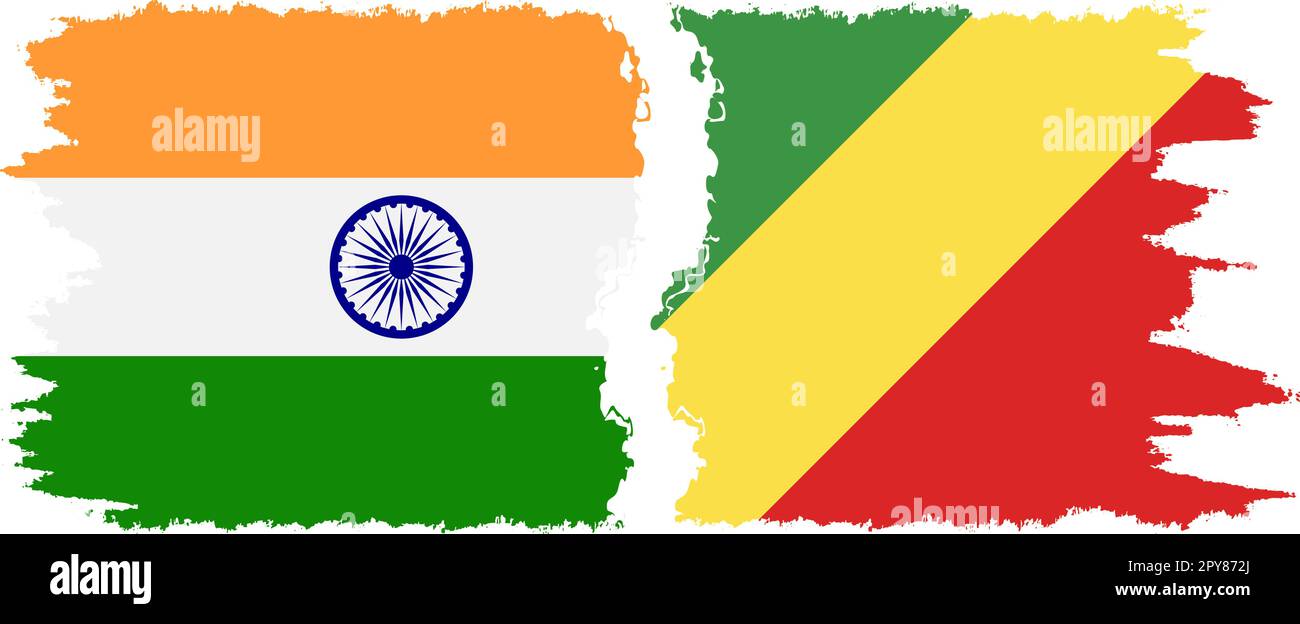 CongoBrazzaville and India grunge flags connection, vector Stock