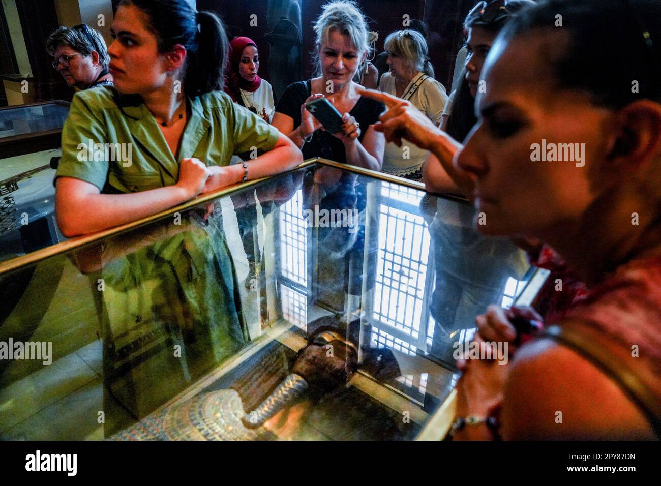 Cairo, Egypt. 16th Apr, 2023. Tourists seen surrounding an exhibit at