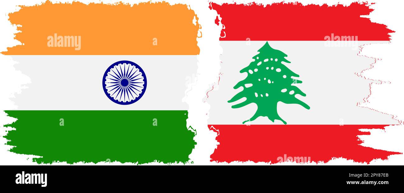 Lebanon and India grunge flags connection, vector Stock Vector