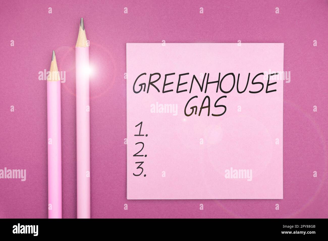 Conceptual caption Greenhouse Gas. Business concept carbon dioxide contribute to greenhouse effect by absorbing infrared radiation Stock Photo