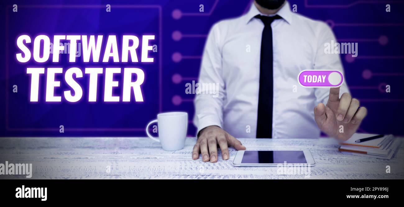 Inspiration showing sign Software Tester. Concept meaning implemented to protect software against malicious attack Stock Photo
