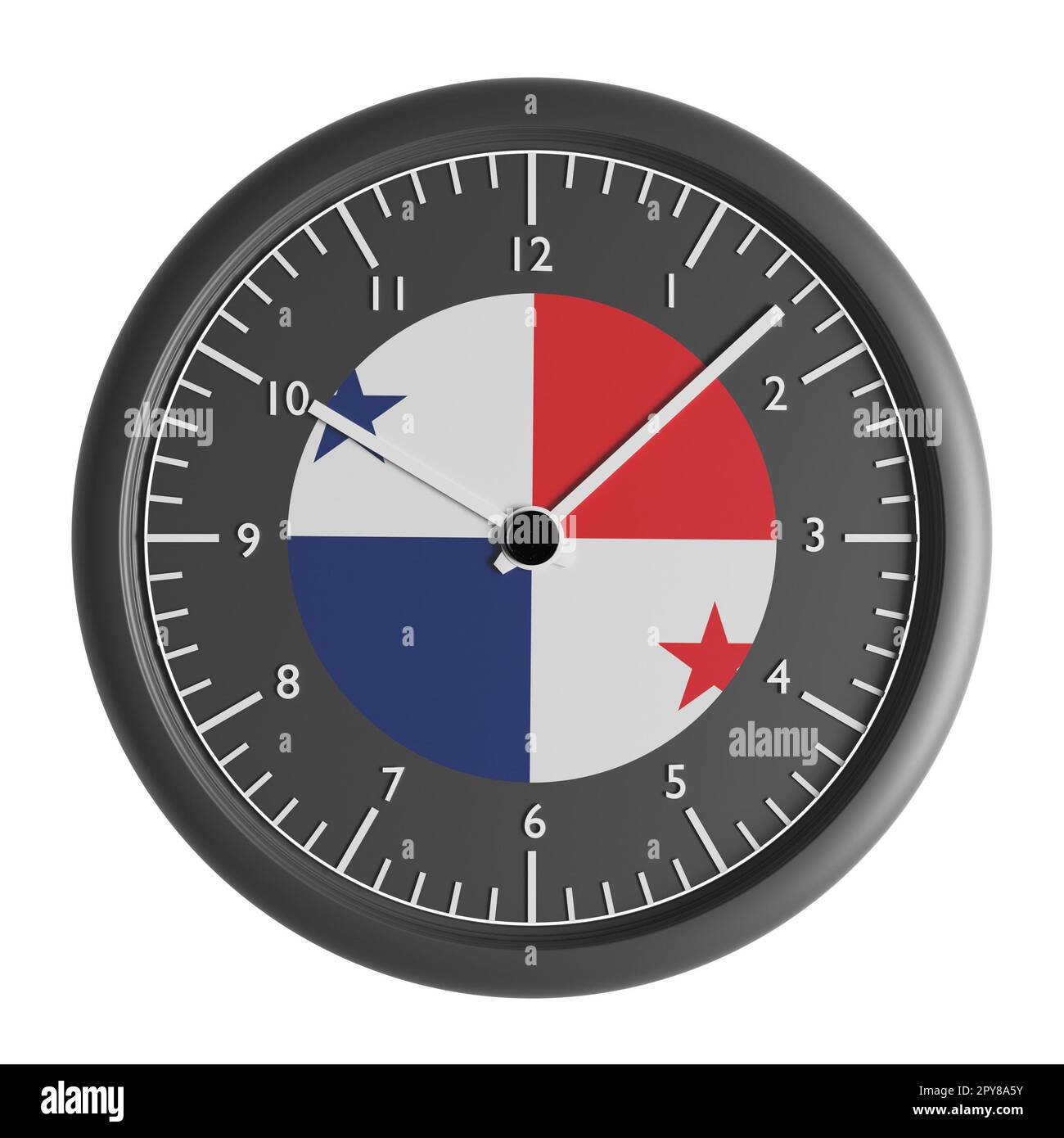 Signs and symbols. Design element. 3D illustration. Wall clock with the flag of Panama Stock