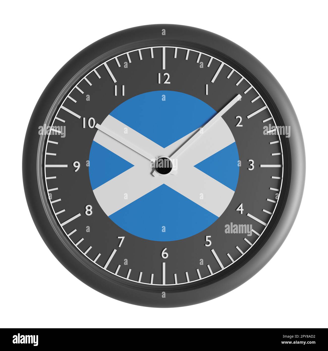 Signs and symbols. Design element. 3D illustration. Wall clock with the flag of Scotland Stock Photo