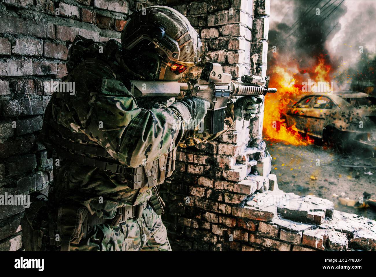 Army soldier in action Stock Photo