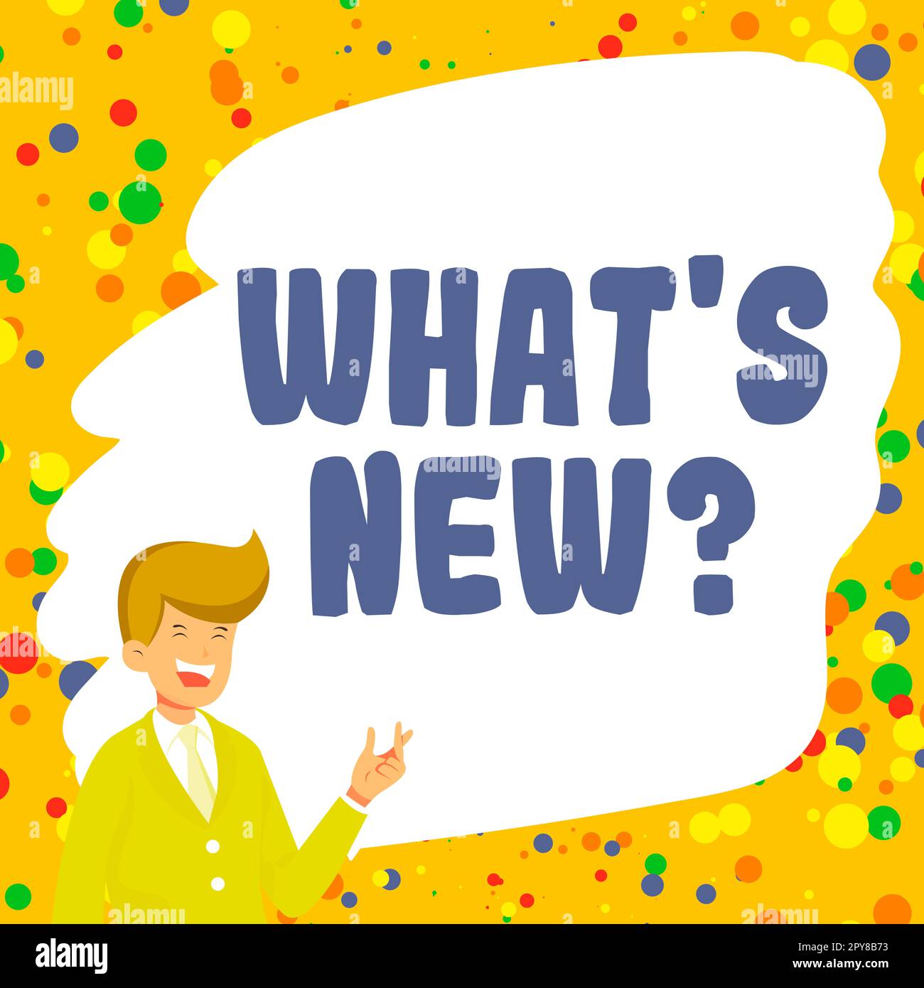 Text caption presenting What's New. Business showcase Asking about