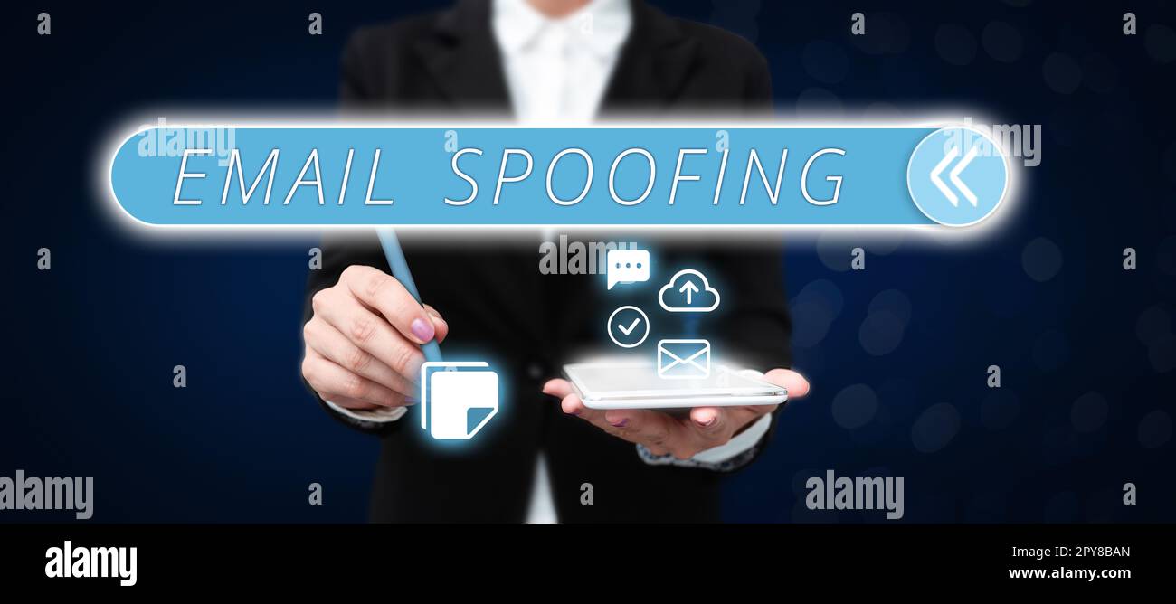 Hand writing sign Email Spoofing. Business overview secure the access and content of an email account or service Stock Photo