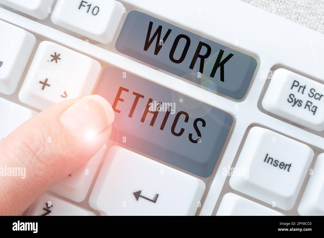 Text caption presenting Work Ethics. Business concept A set of values centered on the importance of doing work Stock Photo
