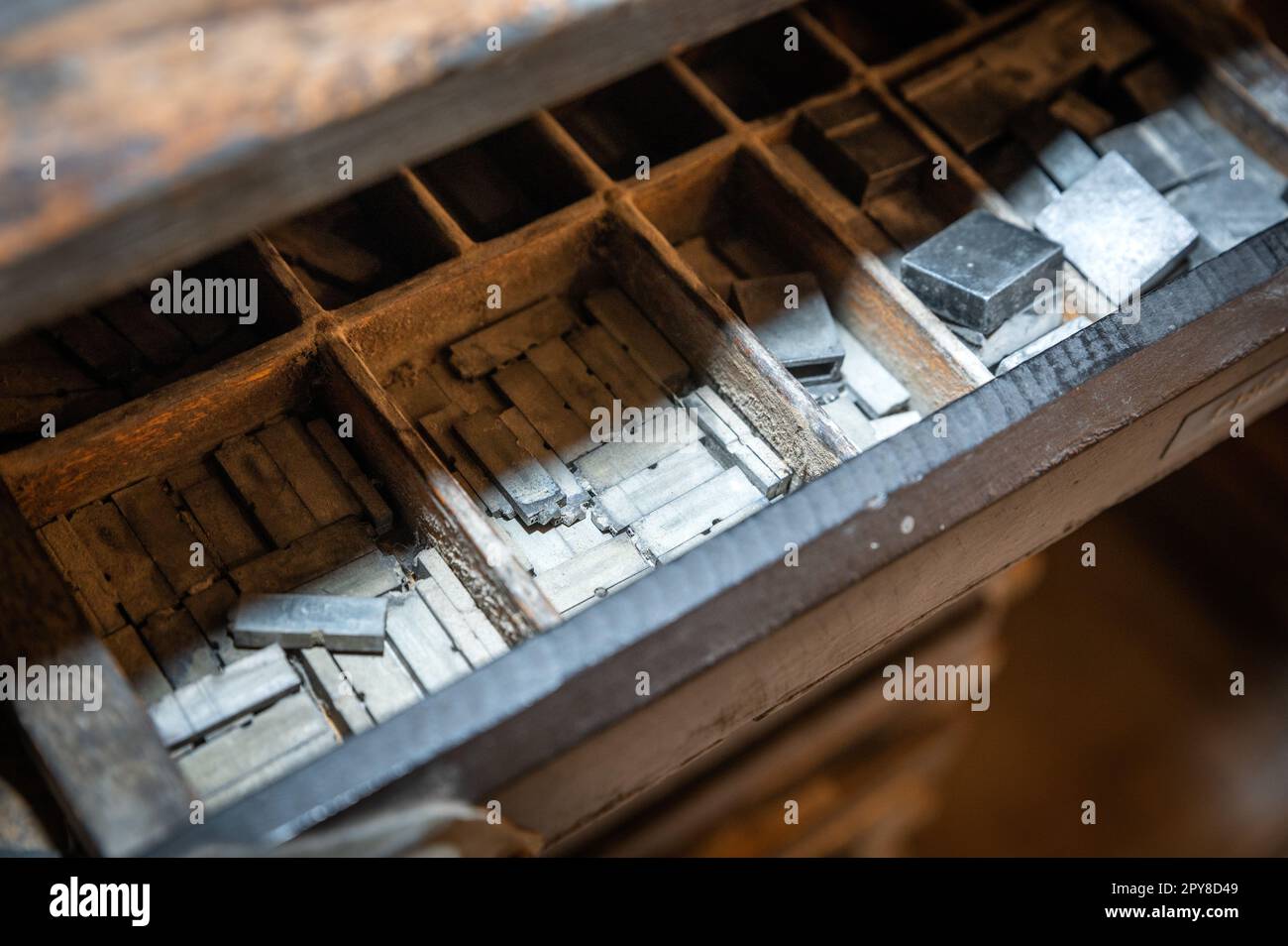 Old printing compagny with metal letters Stock Photo