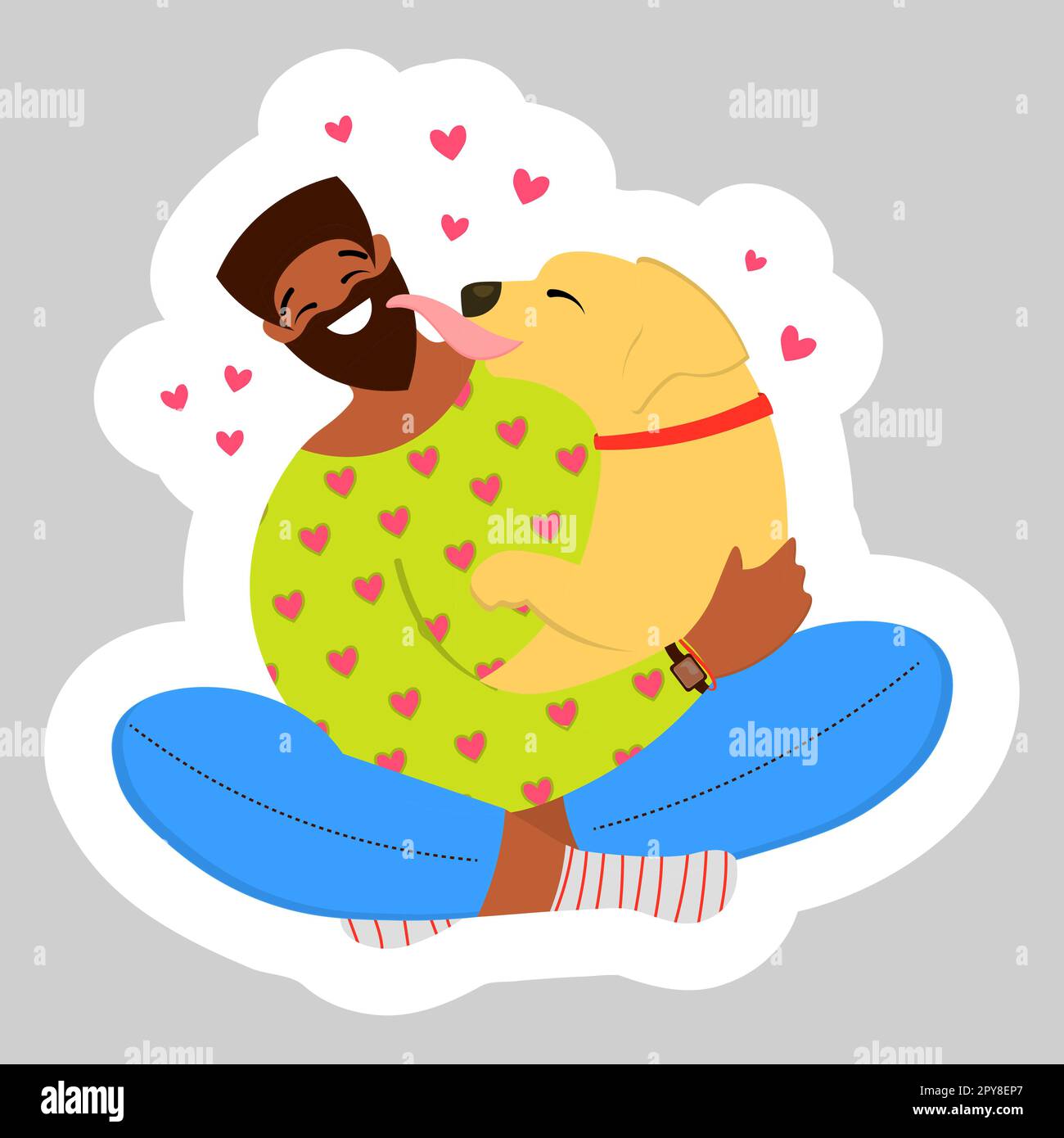 african american with dog.Young african man hugging a dog. A young guy