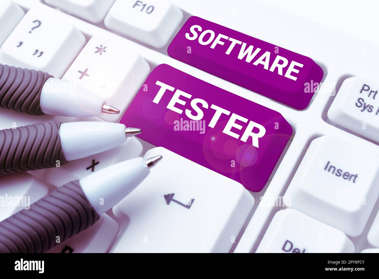 Text showing inspiration Software Tester. Conceptual photo implemented to protect software against malicious attack Stock Photo