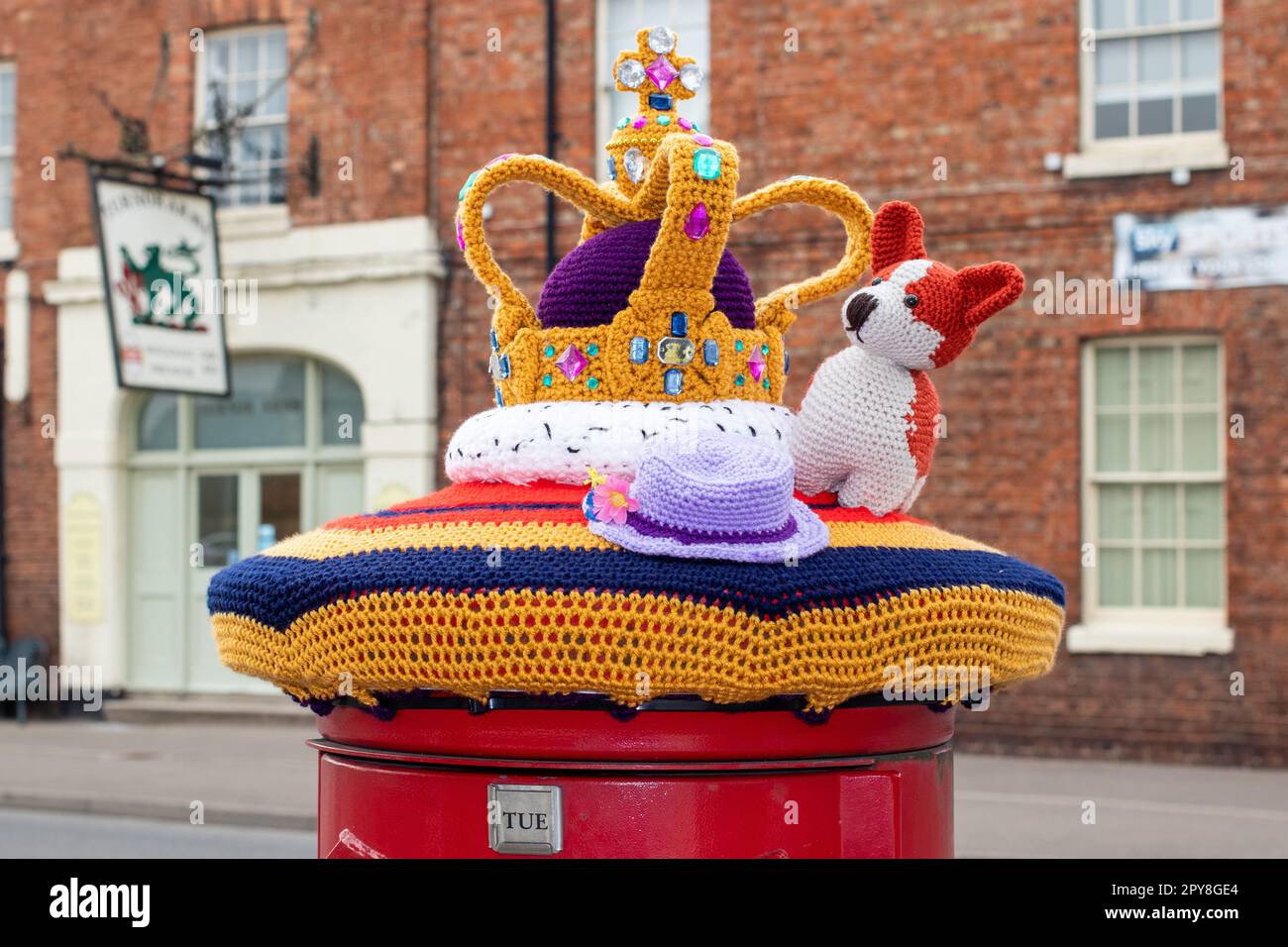 A decorated post box in the Market Square, Wragby. Part of preparations