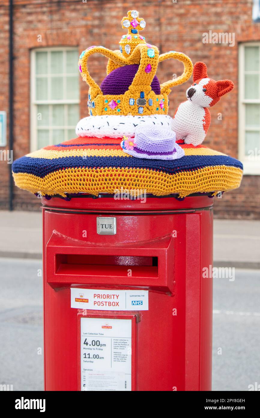 A decorated post box in the Market Square, Wragby. Part of preparations