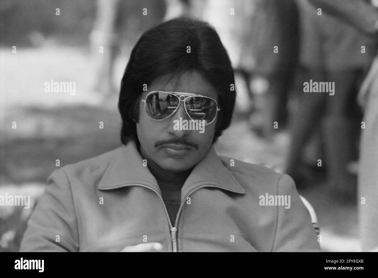 Indian old vintage 1980s black and white bollywood cinema hindi movie film actor, India, Amitabh Bachchan, Indian actor, India Stock Photo