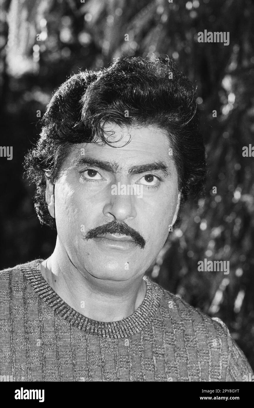 Indian old vintage 1980s black and white bollywood cinema hindi movie film actor, India, Amrit Pal, Indian actor, India Stock Photo