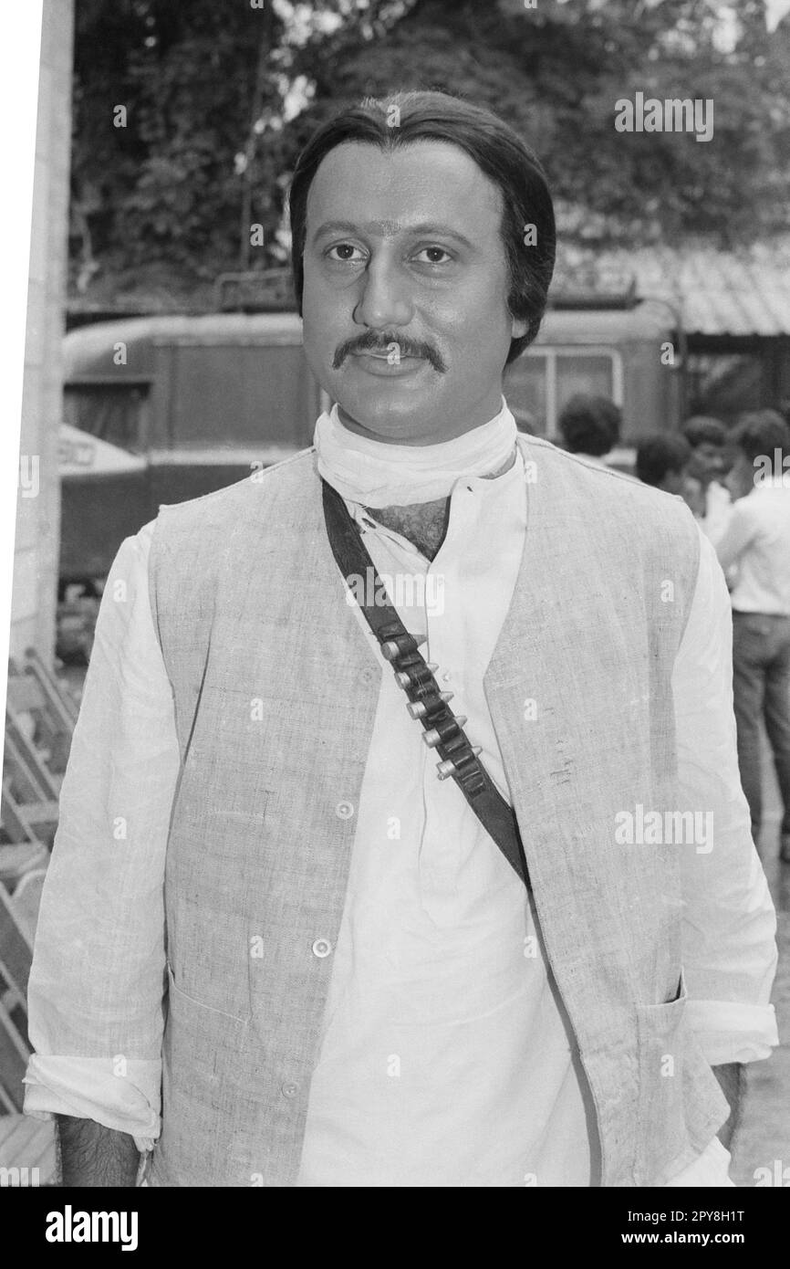 Indian old vintage 1980s black and white bollywood cinema hindi movie film actor, India, Anupam Kher, Indian actor, India Stock Photo