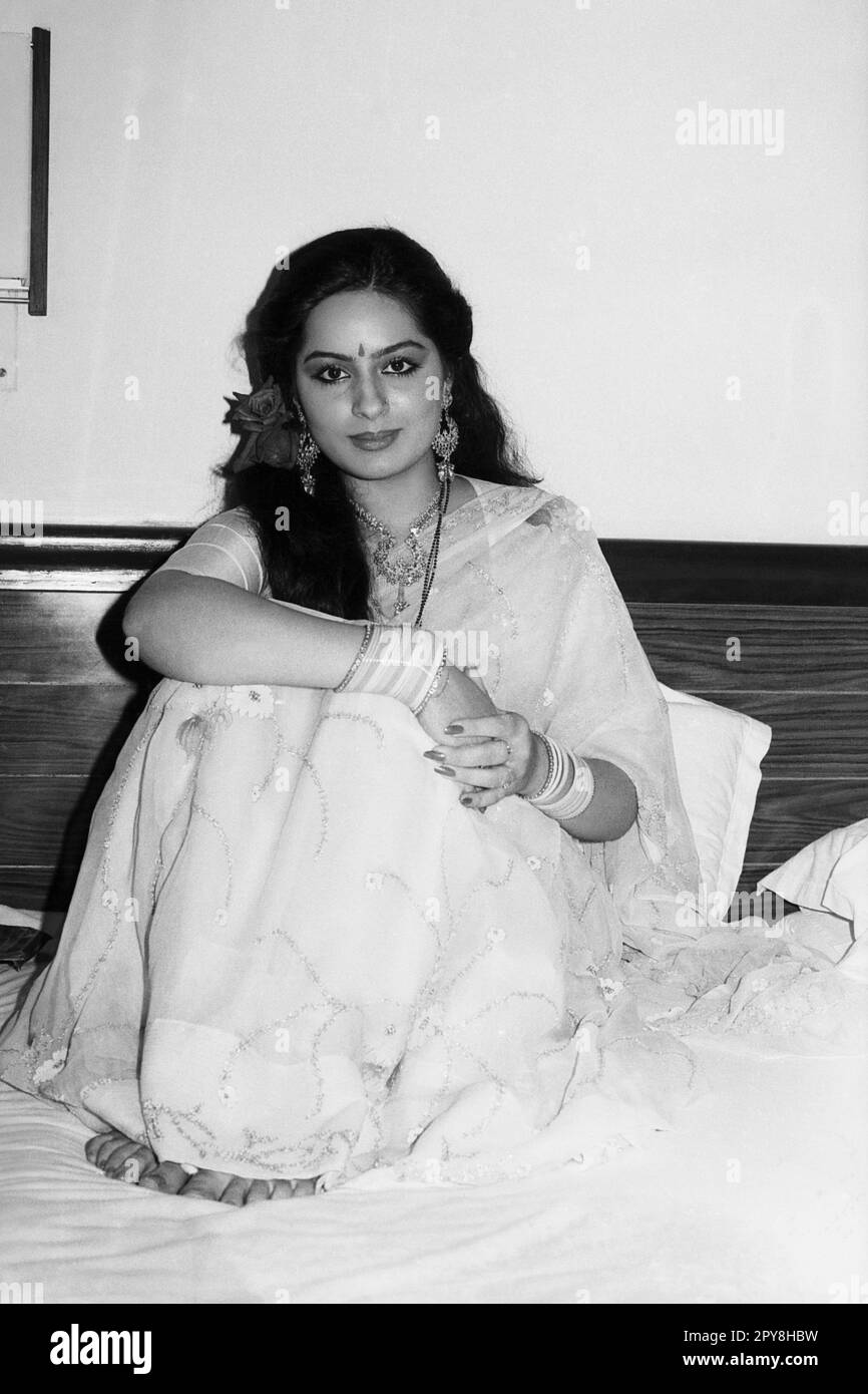 Indian old vintage 1980s black and white bollywood cinema hindi movie film actress, India, Divya Rana, Indian actress, India Stock Photo