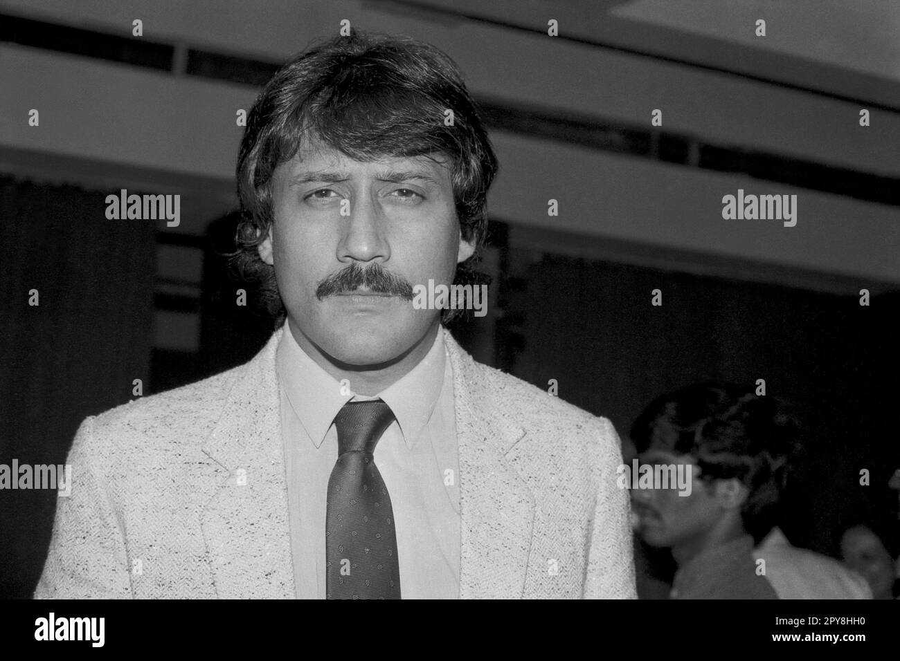 Indian old vintage 1980s black and white bollywood cinema hindi movie film actor, India, Jackie Shroff, Indian actor, India Stock Photo