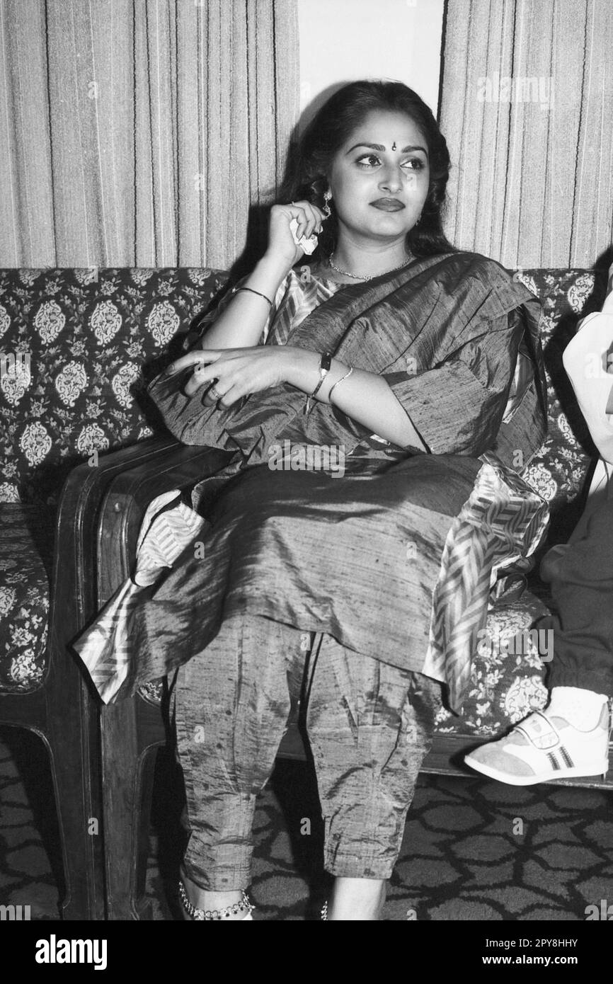 Indian old vintage 1980s black and white bollywood cinema hindi movie film actress, India, Jaya Prada, Indian actress, India Stock Photo