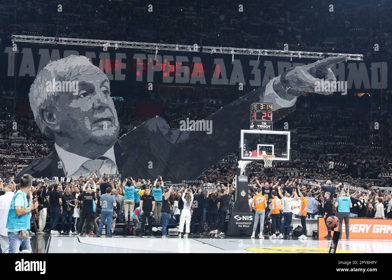 Belgrade, Serbia, 4 May 2023. Yam Madar of Partizan Mozzart Bet Belgrade  drives to the basket during the Play Offs Game 4 - 2022/2023 Turkish  Airlines EuroLeague match between Partizan Mozzart Bet