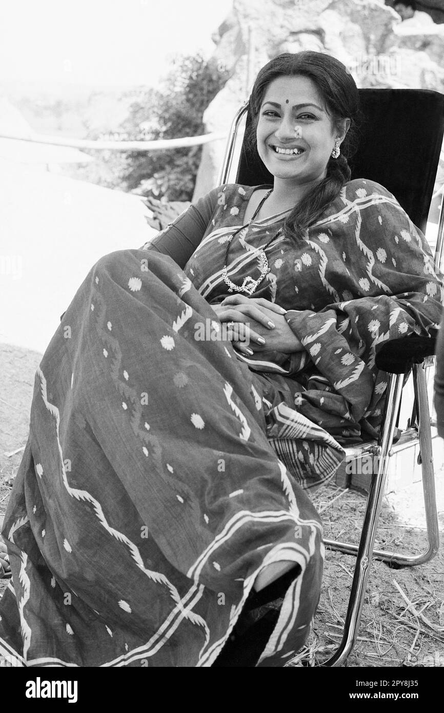 Indian old vintage 1980s black and white bollywood cinema hindi movie film actress, India, Moushumi Chatterjee, Indian actress, India Stock Photo