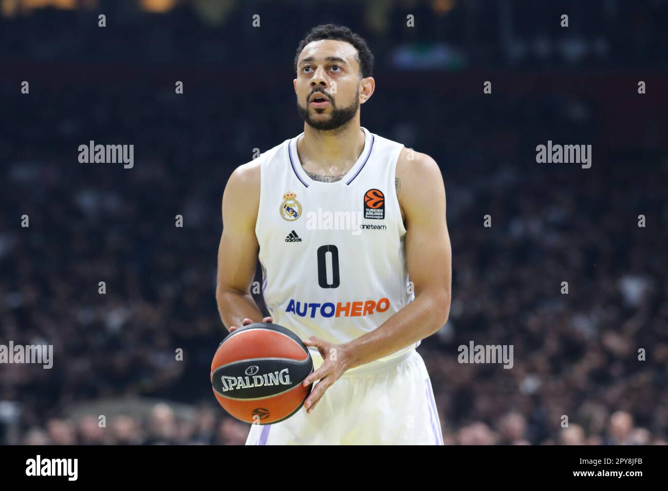 Belgrade, Serbia, 4 May 2023. Yam Madar of Partizan Mozzart Bet Belgrade  drives to the basket during the Play Offs Game 4 - 2022/2023 Turkish  Airlines EuroLeague match between Partizan Mozzart Bet