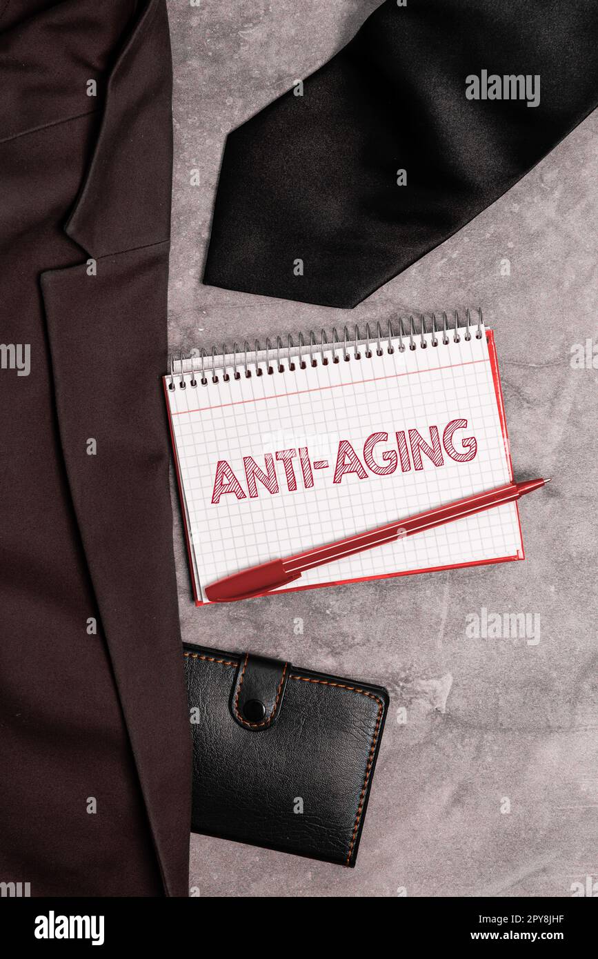 Writing displaying text Anti Aging. Internet Concept A product designed to prevent the appearance of getting older Stock Photo