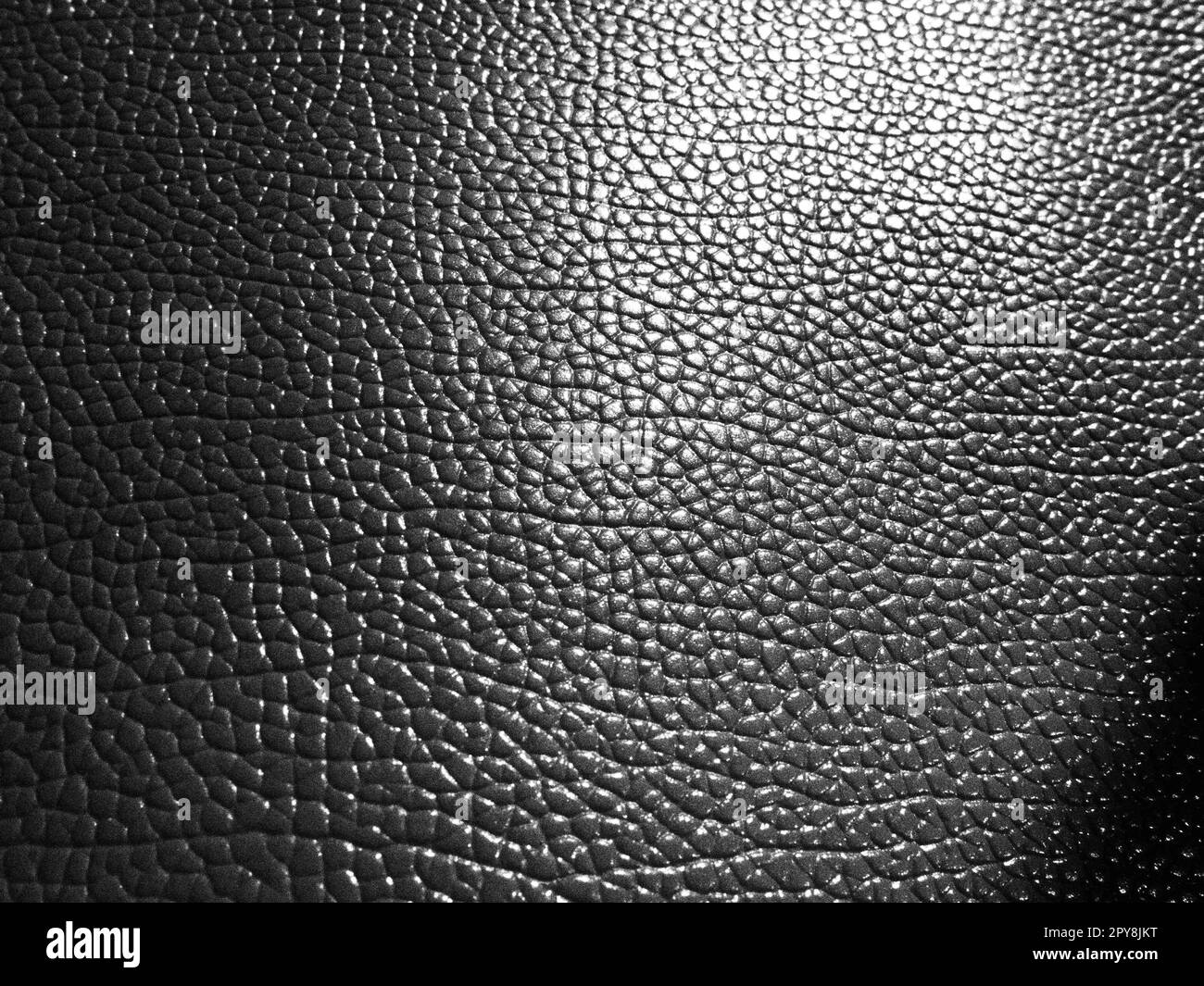 Leather texture. Black and white monochrome photography. Close-up. Black artificial leather, material for sewing clothes and accessories, upholstery Stock Photo
