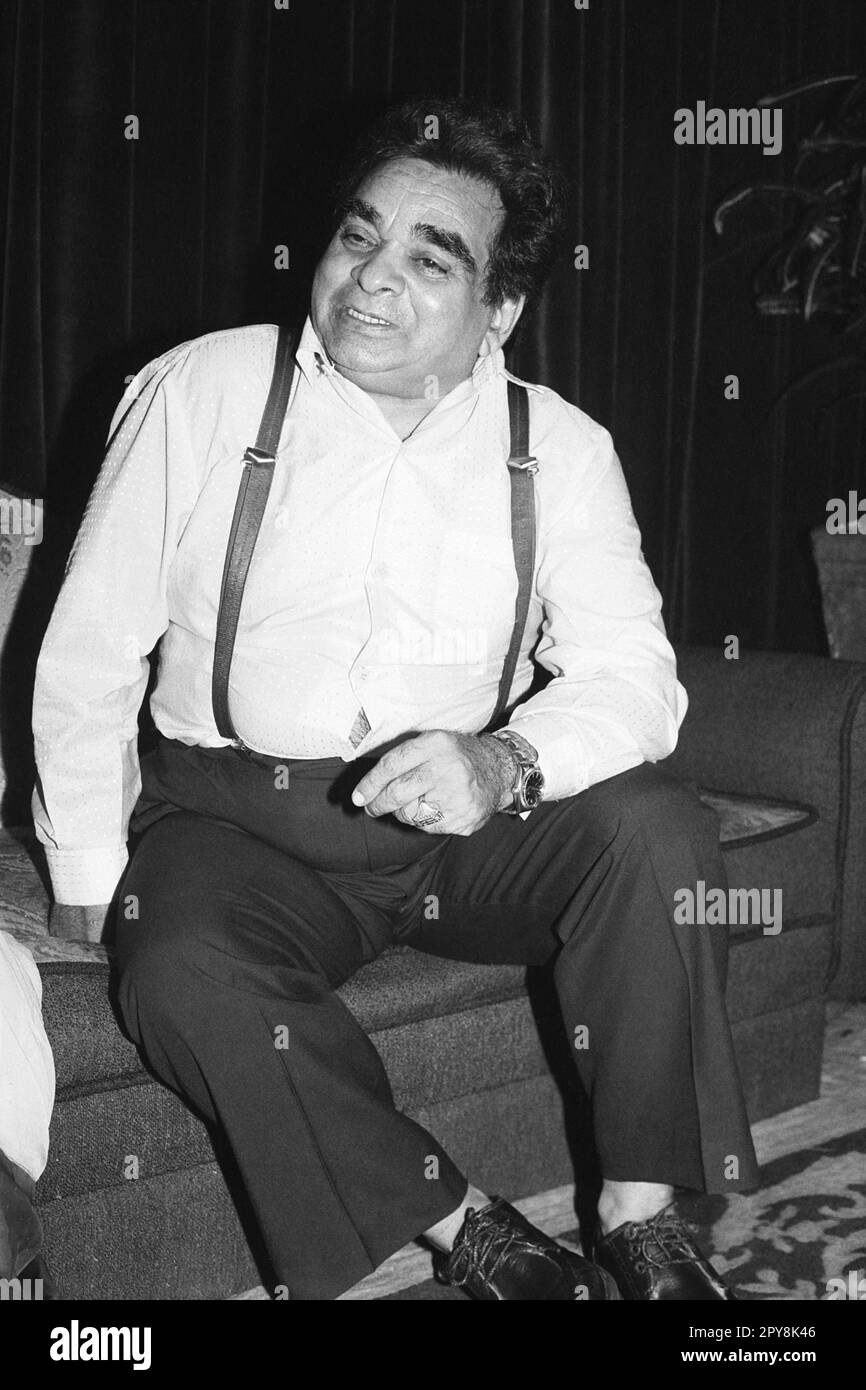 Indian old vintage 1980s black and white bollywood cinema hindi movie film actor, India, Mukri, Indian actor, India Stock Photo