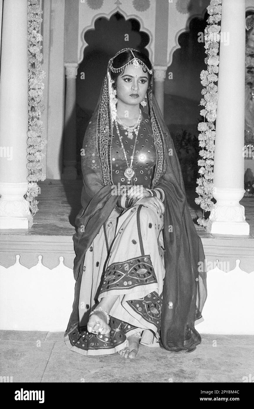 Indian old vintage 1980s black and white bollywood cinema hindi movie film actress, India, Neelam Kothari Soni, Neelam, Indian actress, India Stock Photo