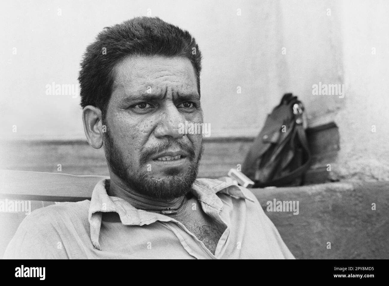 Indian old vintage 1980s black and white bollywood cinema hindi movie film actor, India, Om Puri, Indian actor, India Stock Photo