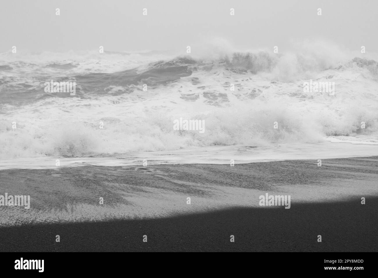 Waves rolling at storm monochrome landscape photo Stock Photo