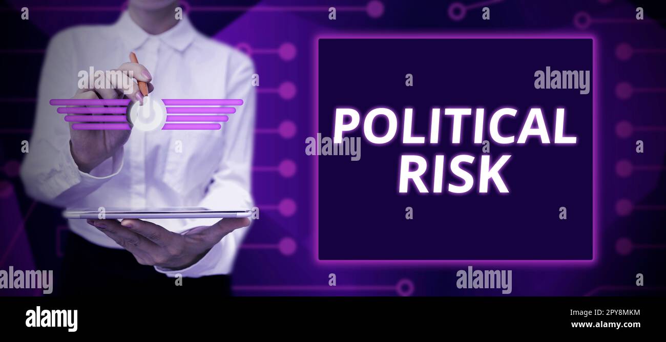Text caption presenting Political Risk. Word for communications person who surveys the political arena Stock Photo