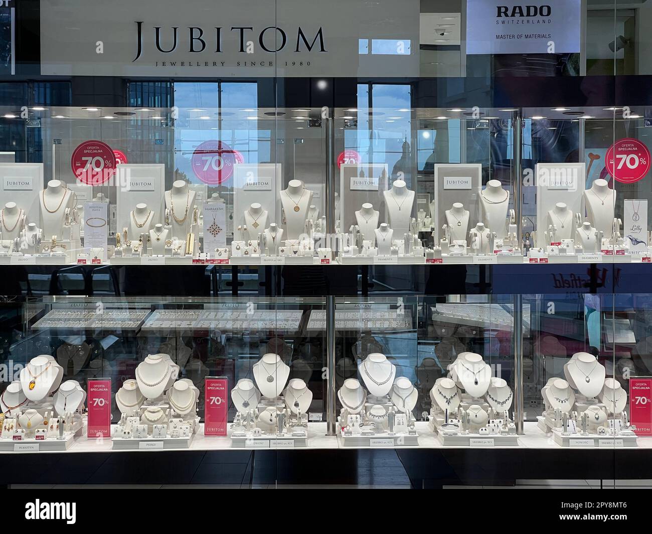 WARSAW, POLAND - JULY 13, 2022: Showcase with beautiful jewelry of Jubitom  store in shopping mall Stock Photo - Alamy