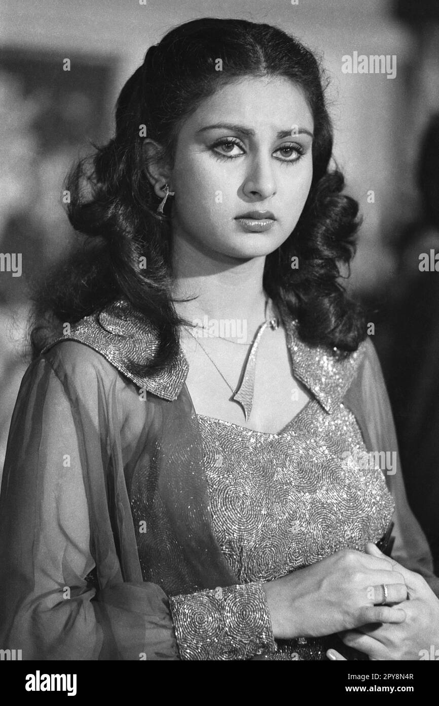 Indian old vintage 1980s black and white bollywood cinema hindi movie film actress, India, Poonam Dhillon, Indian actress, India Stock Photo