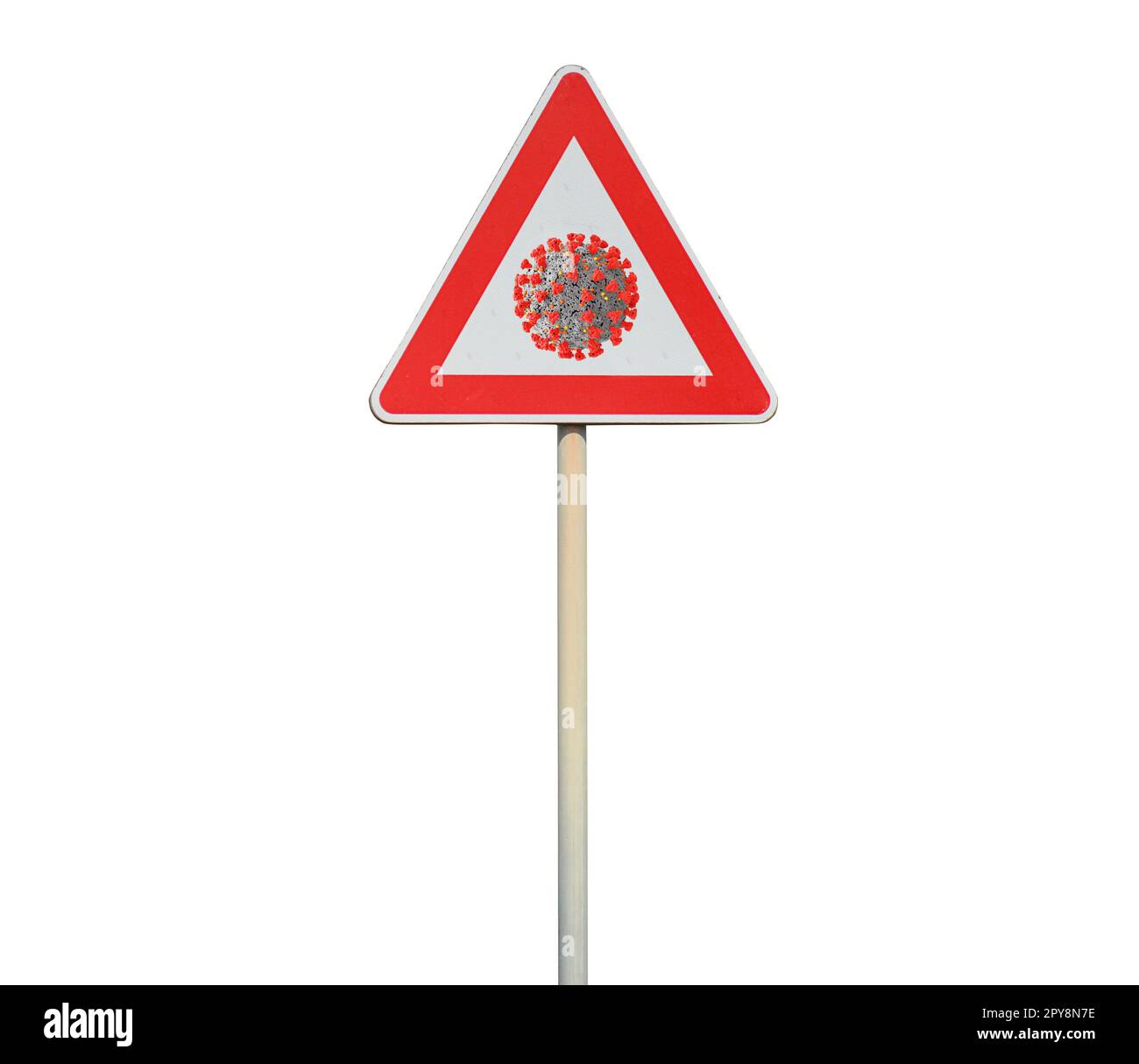 Signpost with coronavirus simbol. Concept of covid-19 virus alert Stock Photo