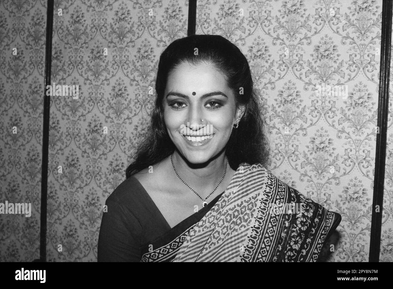 Indian old vintage 1980s black and white bollywood cinema hindi movie film actress, India, Priya Tendulkar, Indian actress, India Stock Photo