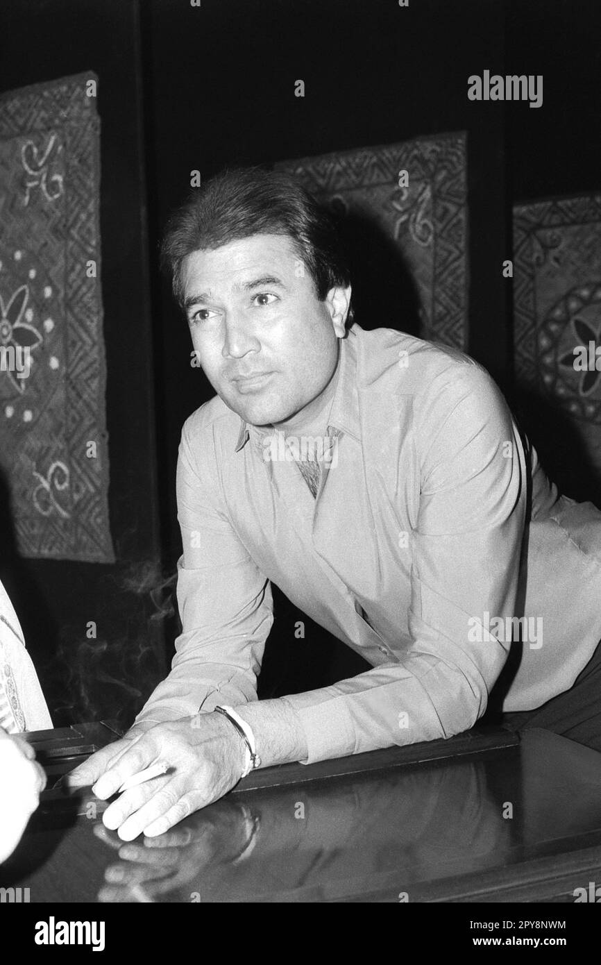 Indian old vintage 1980s black and white bollywood cinema hindi movie film actor, India, Rajesh Khanna, Indian actor, film producer, politician, India Stock Photo