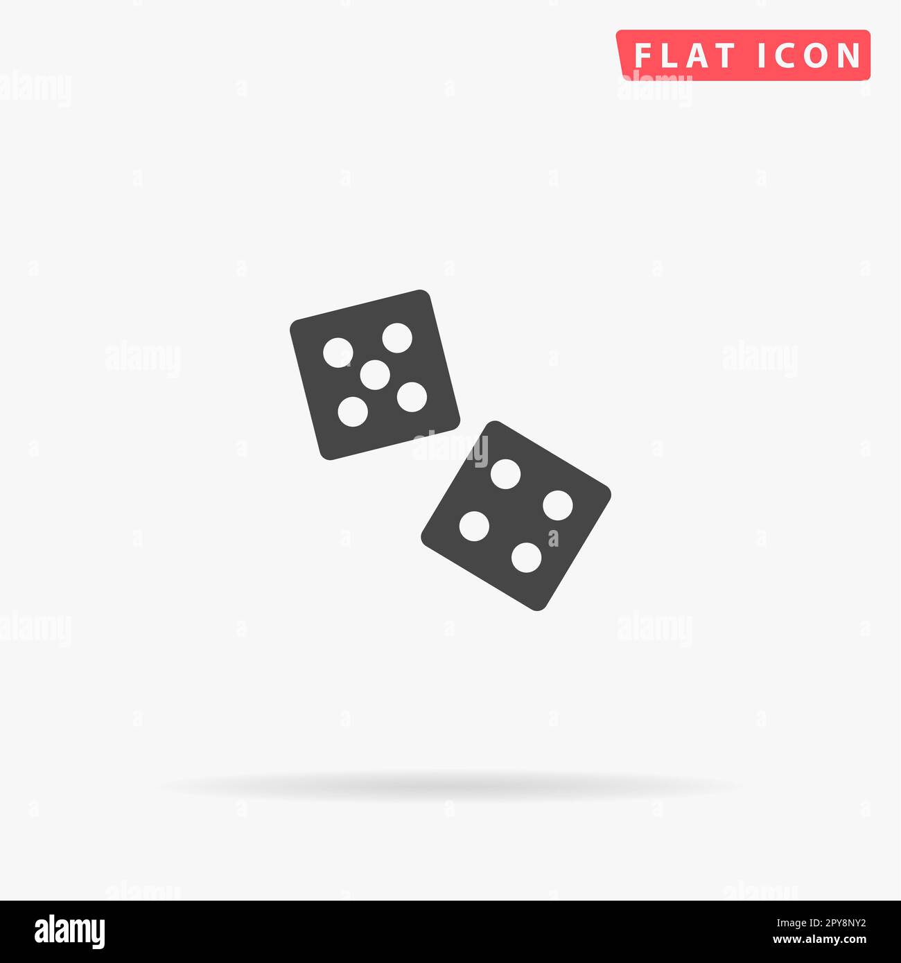 Dice. Simple flat black symbol with shadow on white background. Vector