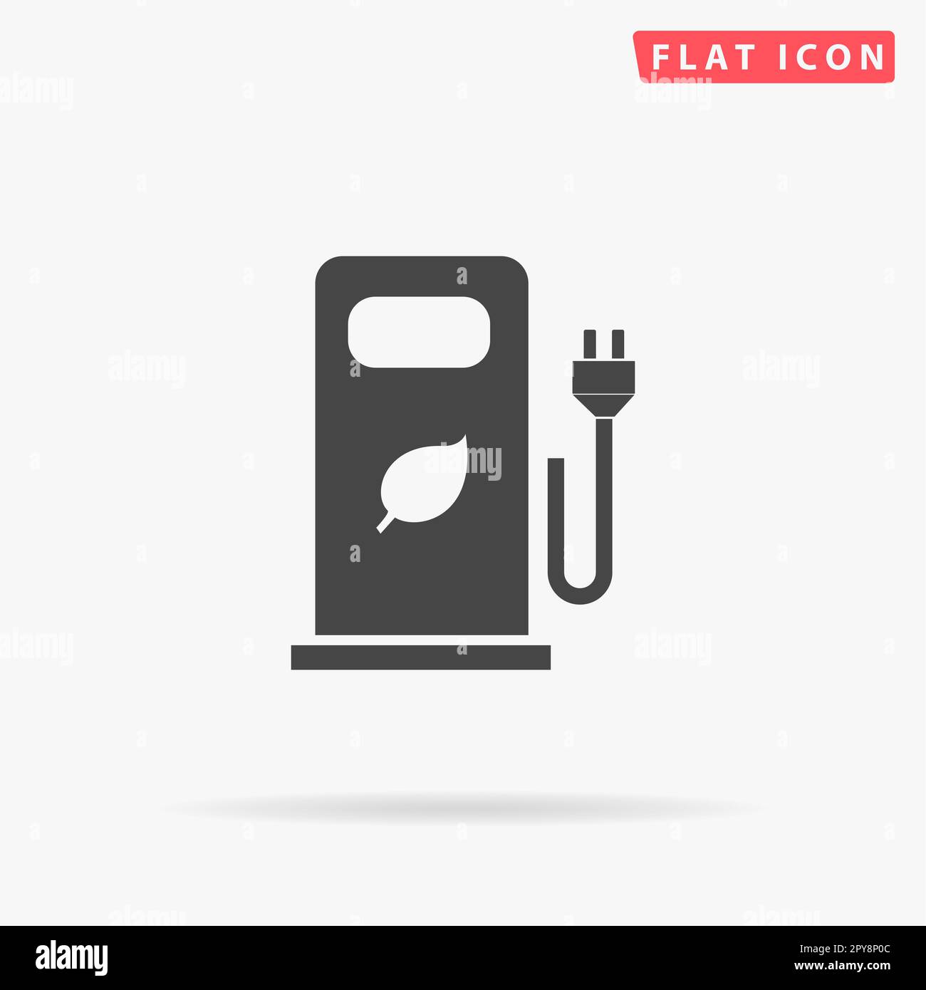Electric car charging station or Bio fuel petrol. Simple flat black symbol with shadow on white background. Vector illustration pictogram Stock Photo
