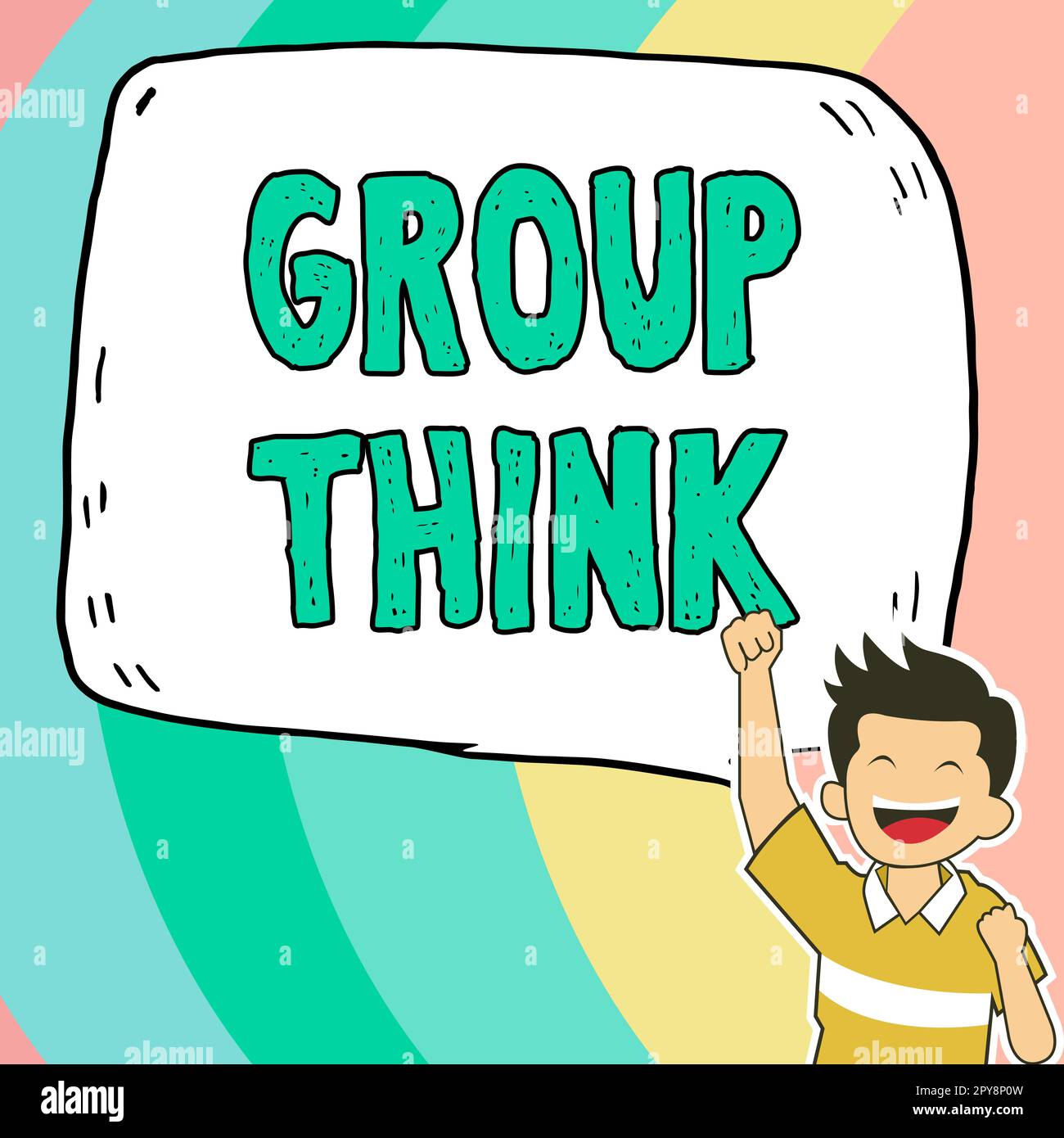 Sign displaying Group Think. Concept meaning gather either formally or ...