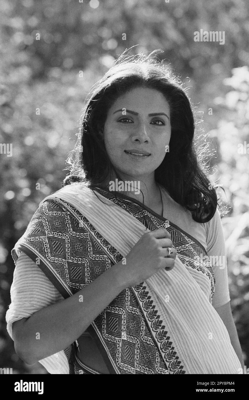 Indian old vintage 1980s black and white bollywood cinema hindi movie film actor, India, Rama Vij, Indian actress, India Stock Photo